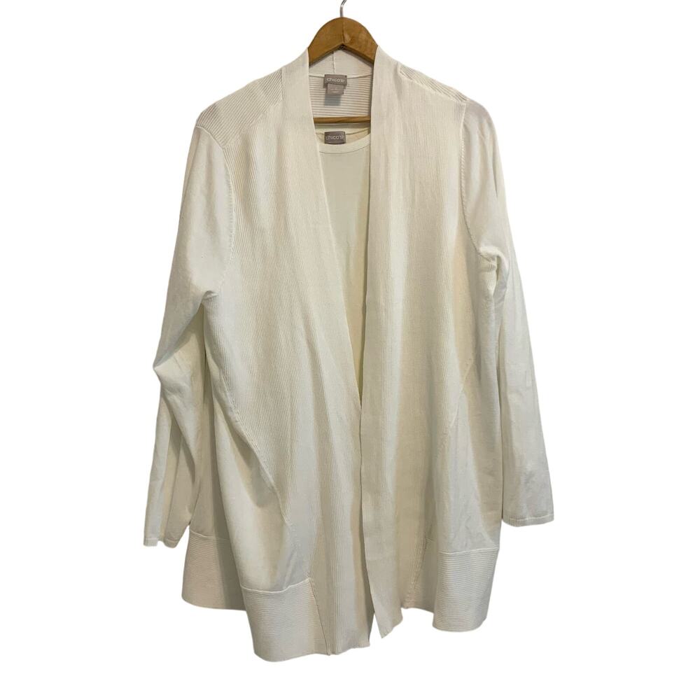 Chico's Cream Open Front Long Cardigan Sweater and Shell Set